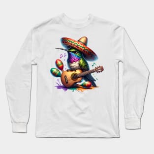 Mexican Hummingbird with Sombrero, Guitar and Maracas Long Sleeve T-Shirt